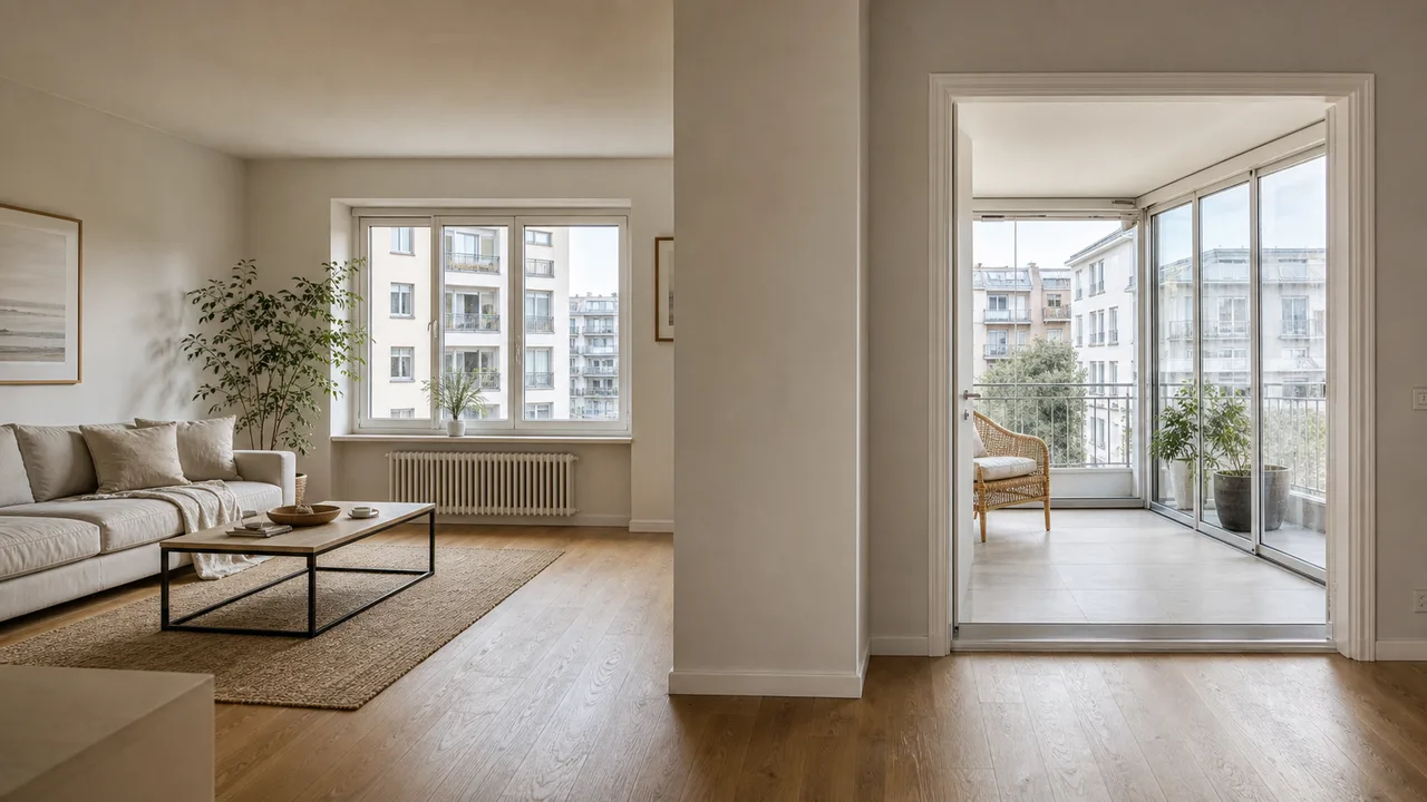 Interno di appartamento con tramezzo spostato e veranda chiusa, esempio di difformita urbanistica rispetto al