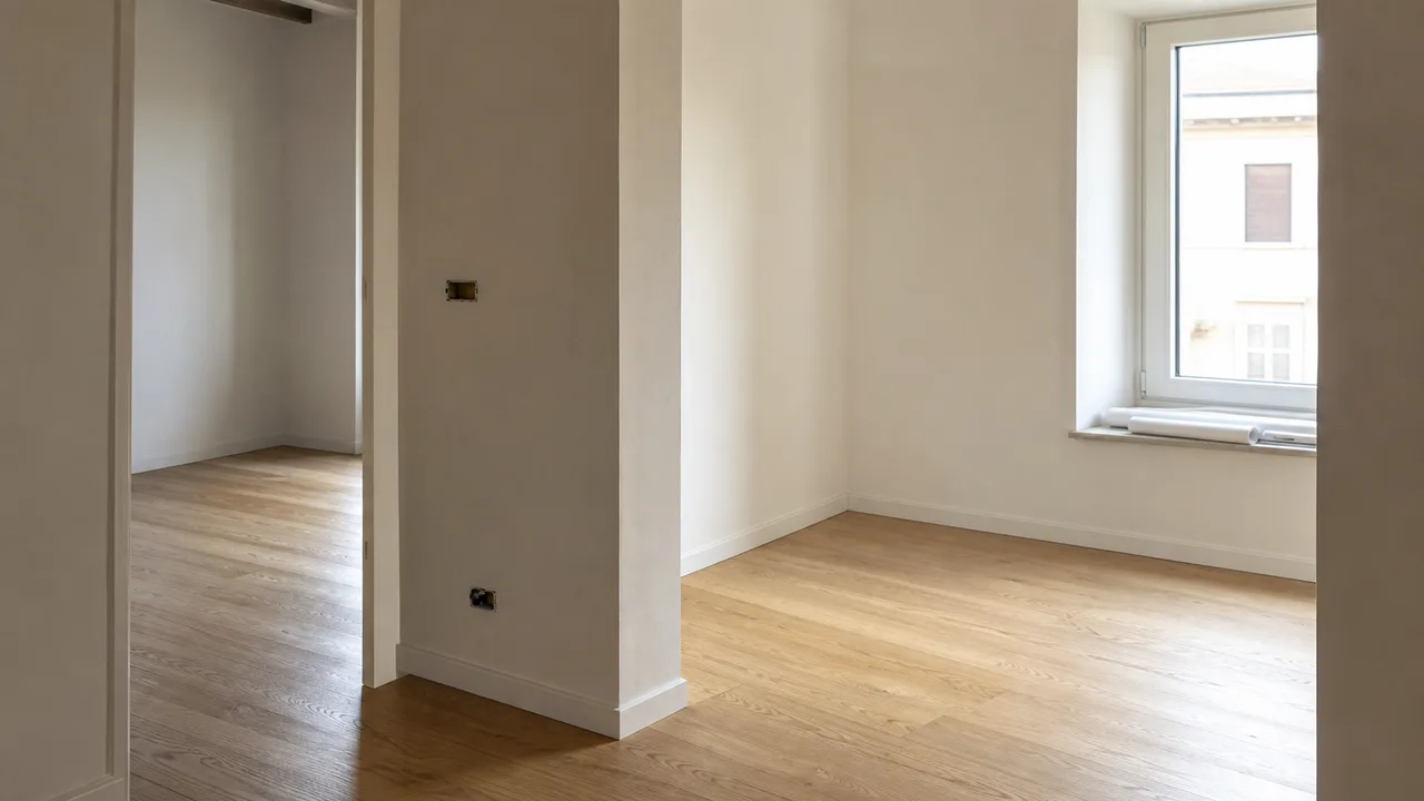 Tramezzo interno leggero che modifica lievemente la distribuzione degli spazi in un appartamento — tolleranze costruttive