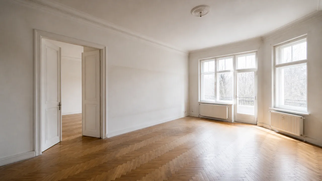 Interno vuoto e luminoso di un appartamento ereditato pronto per la vendita — abuso edilizio ereditato